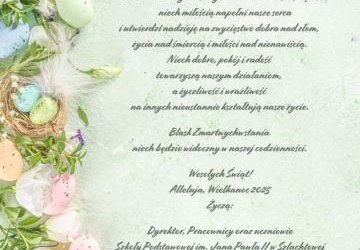 Życzenia od społeczności Szkoły w Szlachtowej przekazane przez harcerzy.